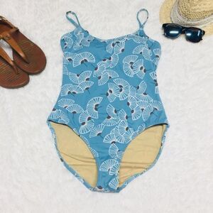 Garnet Hill One Piece Swim aqua blue dandelion S